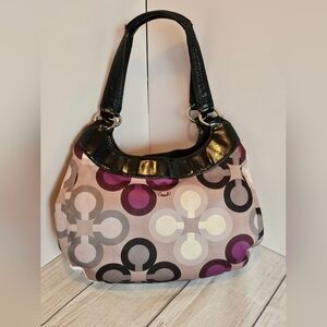 Coach Soho Op Art Large Signature Logo Hobo in Purple, Black, Cream and Tan